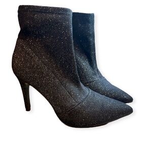 𝅺BRASH Spicy Etain Pointed Ankle Booties Silver/Black Size 8.5